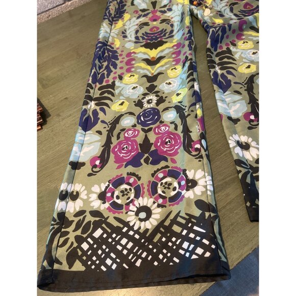 Zara Floral Patterned Womens Pants With Drawstring & Beaded Accents M - Picture 2 of 10